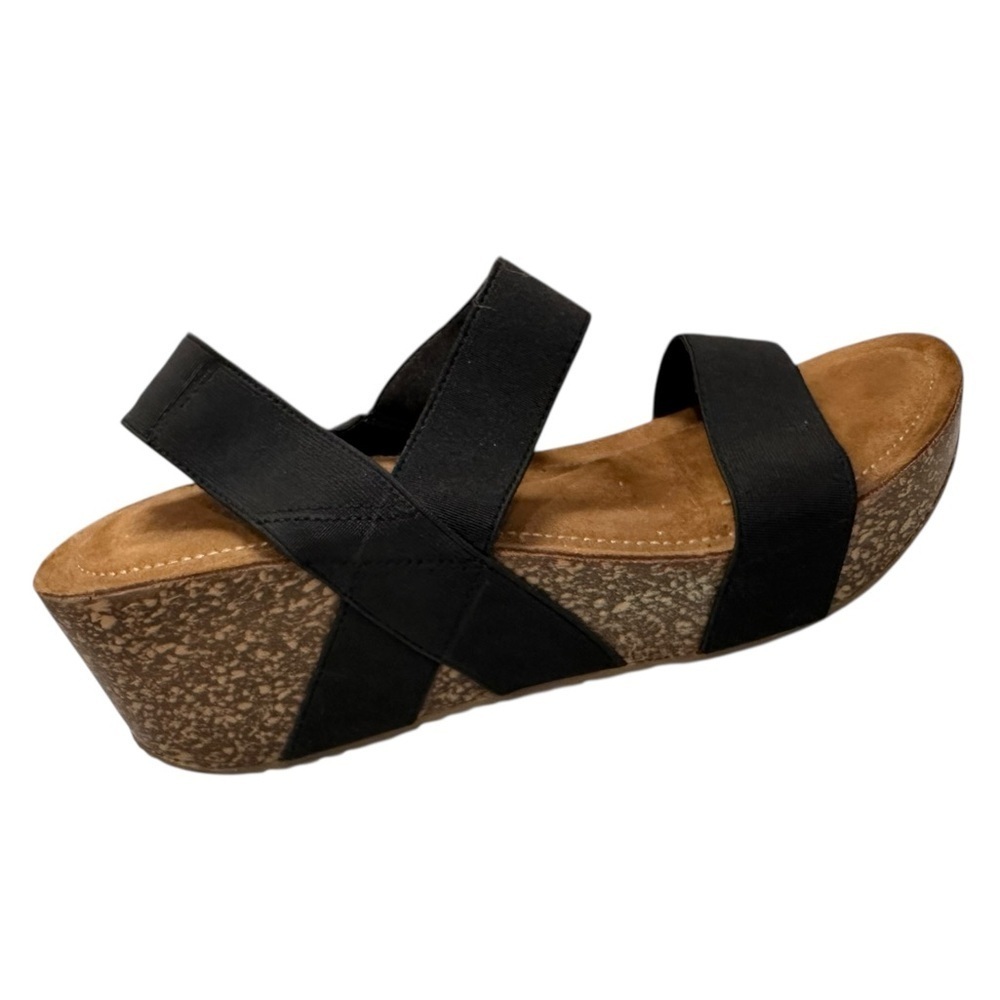 Women’s Madden Girl Black Wedge Cork Sandals Size 9.5 - Picture 2 of 8
